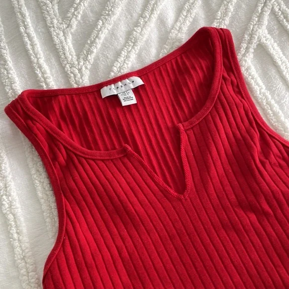 Red Ribbed Tank Top - Picture 2 of 5